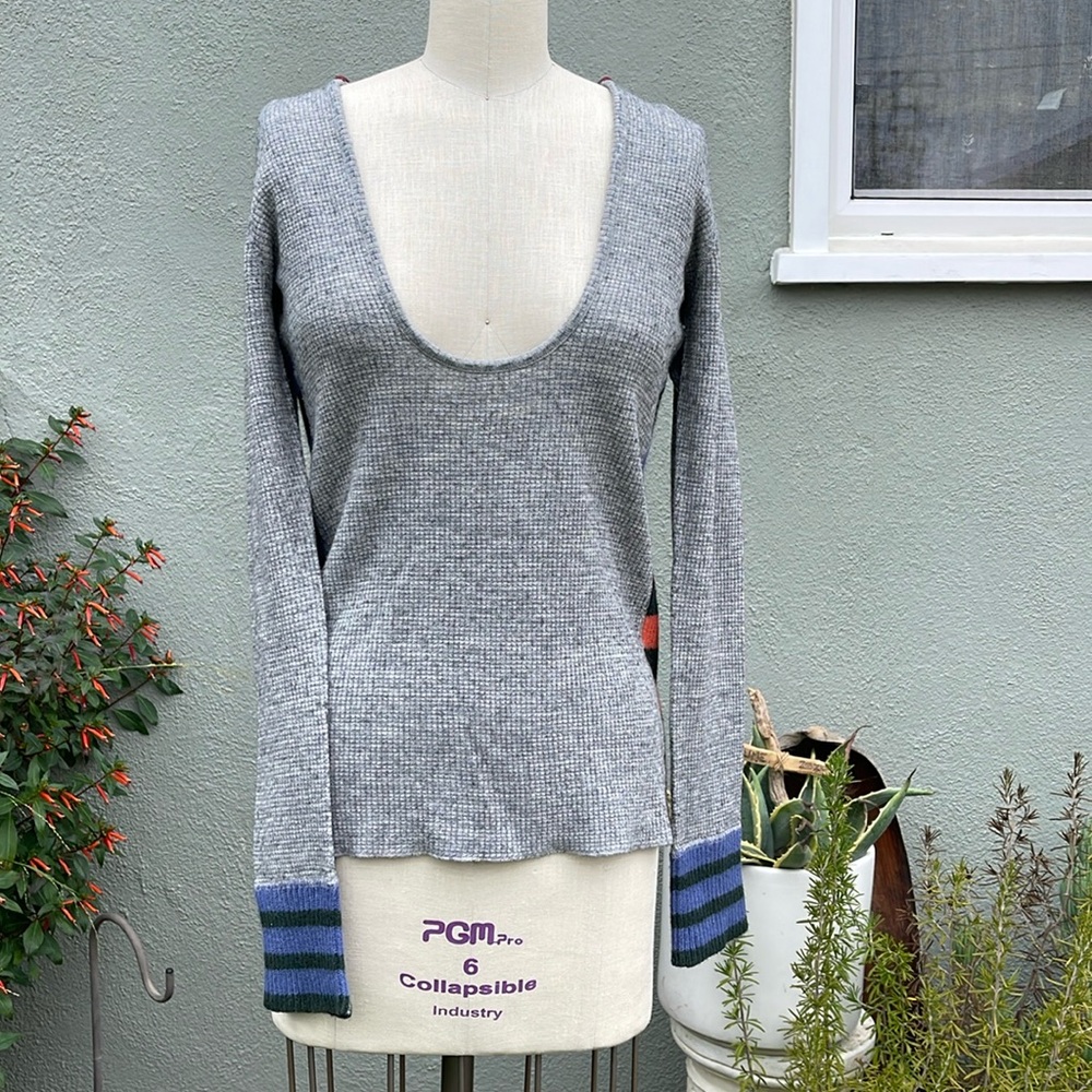 Free People Gray Low Neck Waffle Knit Hoodie